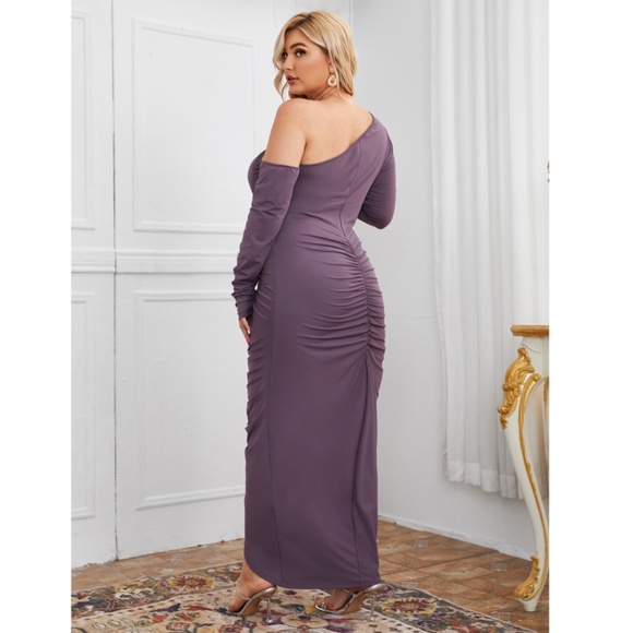 SHEIN Plus Asymmetrical Neck Ruched Knot Bodycon Dress Size 3XL - Picture 2 of 3